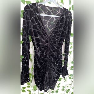 Sexy Black Velvet Ruched Dress